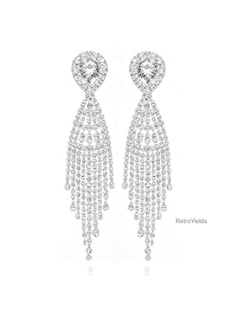 Rhinestone Dangle Earrings for Women, Long Tassel Chandelier Earrings, Sparkly